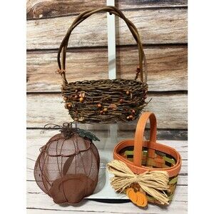 Basket Lot For Decor Thanksgiving Fall Grapevine Wire Wood Straw Harvest Colors